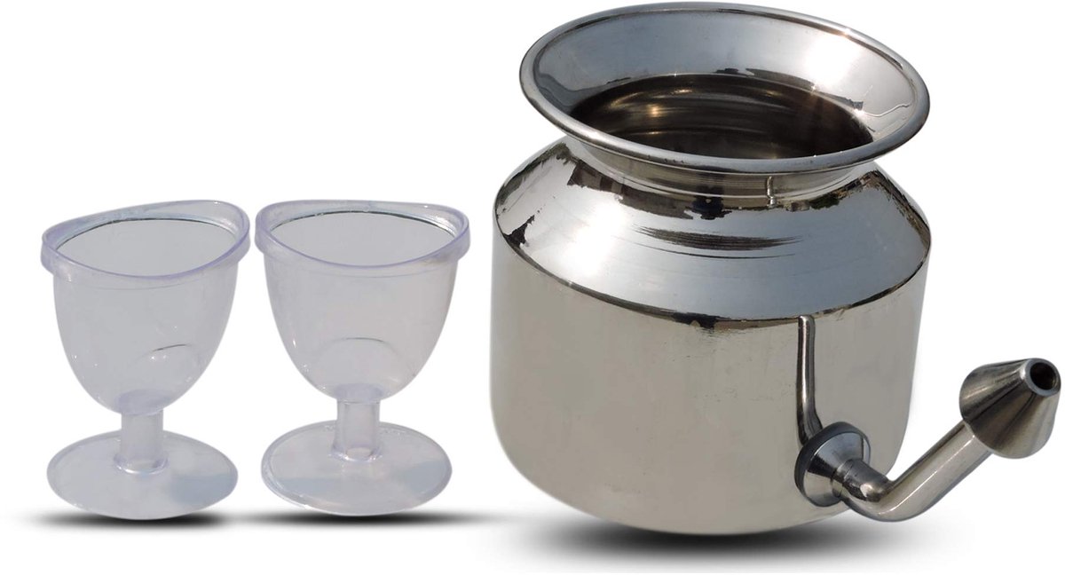 SnelShoppen - Neti Pot RVS met Set van 2 Oogglazen | 500 ml Vaso Neti voor Sinus Allergieën, Perfect voor Thuisgebruik en Verzorging