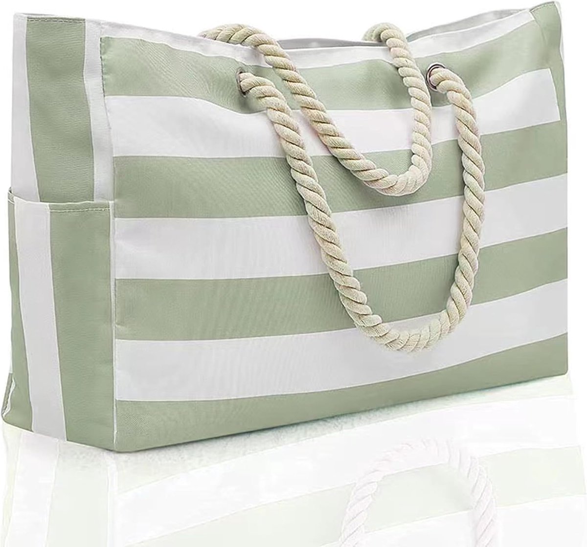 Thijox - Grote waterdichte strandtas XXL, badtas met ritssluiting, opvouwbare schoudertas voor strand, zwembad, fitness, shopping, Matcha kleur, 50x35