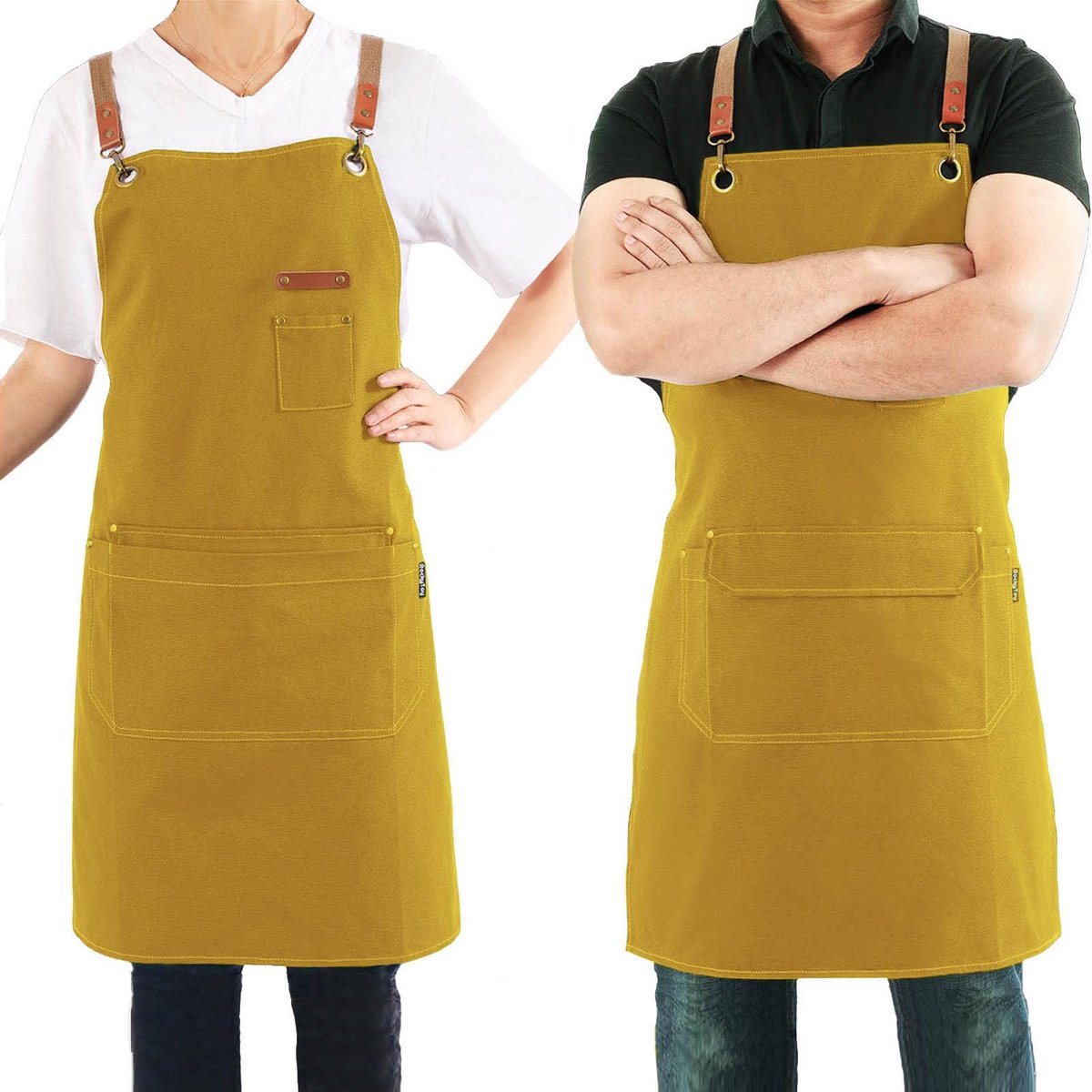SnelShoppen - Chef Schort voor Mannen en Vrouwen met Zakken | Verstelbare Cross-Back Werkschort van Canvas voor Keuken, Koken, BBQ, Barista, Barman, K