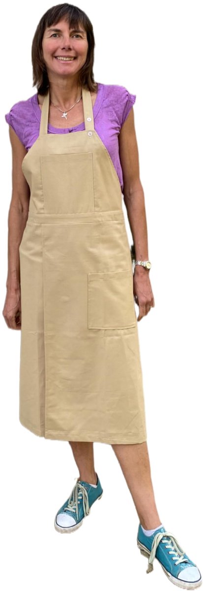 SnelShoppen - Keramisch Schort met Gesplitste Benen en Verstelbare Nekband, 2 Zakken, 8 Katoenen Kleuren, Beige, Geschikt voor Keuken, Creatieve Proje
