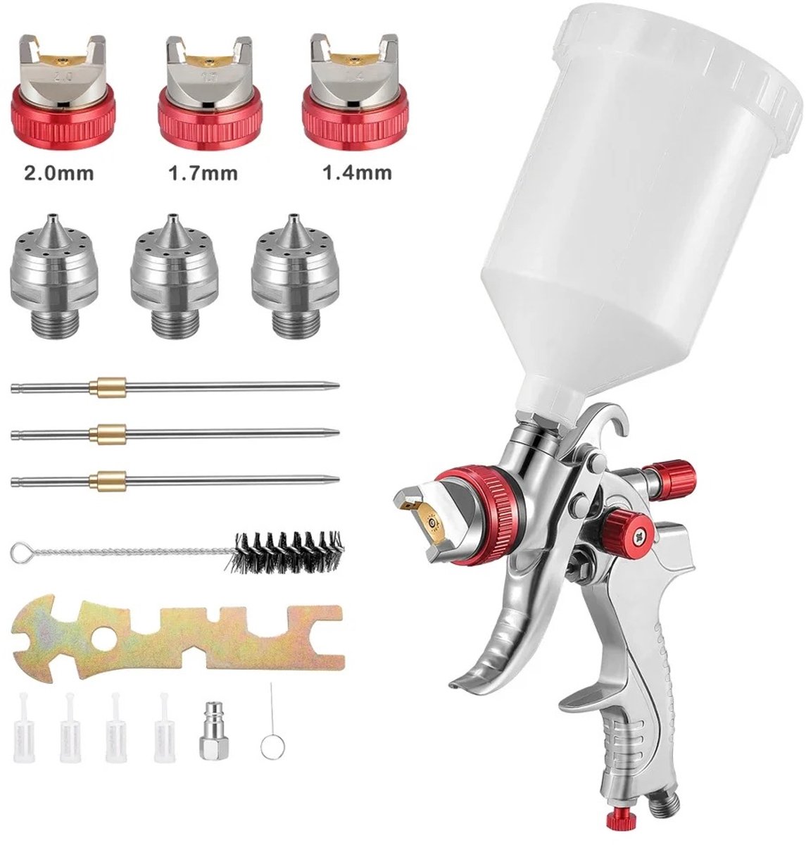 Velori HVLP Verfspuitpistool - Zwaartekracht Spuitpistool - Lakspuit - Autospuitpistool - Verfspuit met 3 Sproeiers 1,4/1,7/2,0 mm - 600 ml Verfbeker