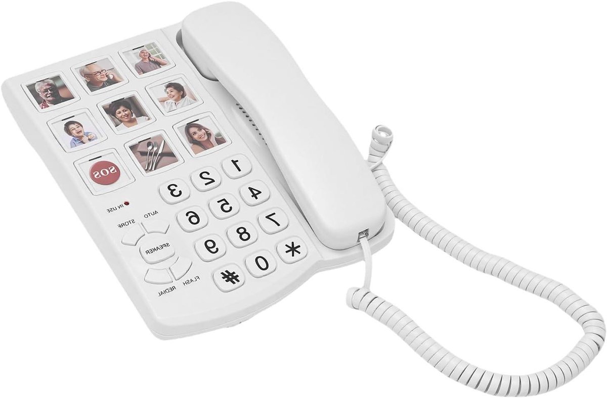 Vaste Telefoon - Senioren Telefoon - Eenvoudig Bellen - Grote Knoppen - 9 Sneltoetsen - Wit