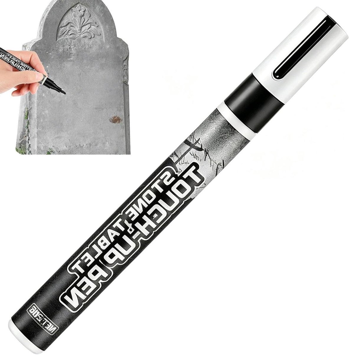 Grafsteen Marker Pen - Steen Verfstift - Restauratie Belettering - UV-bestendig Waterdicht - 08 mm Punt - Zwart
