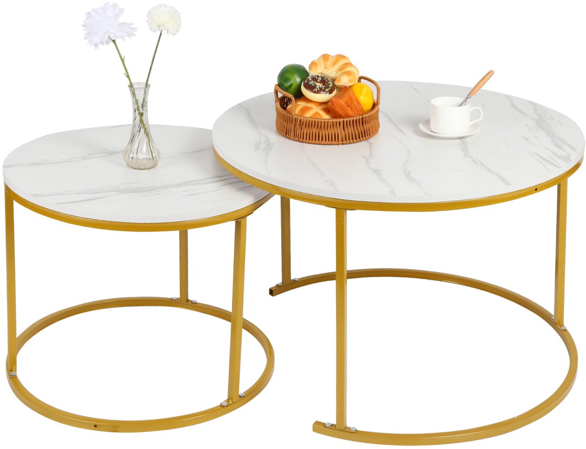PIPIPOXER-Salontafel Rond Zwart Hout Set Van 2 – Table Basse - Salontafel - Salontafel rond - Salon Tafel - Table basse de salon - Kleine Tafel - Salontafels - Diameter 60 en 40cm