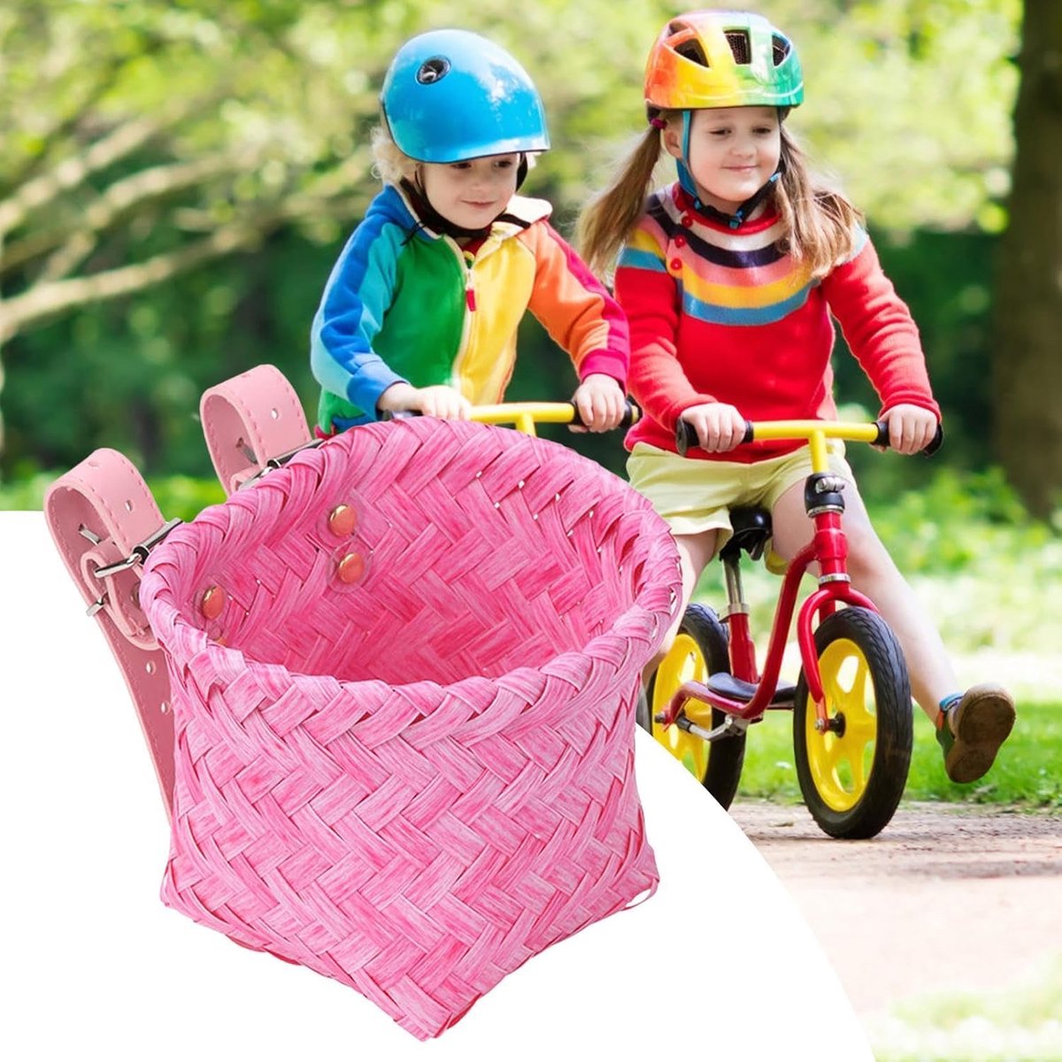 Kinderfietsmand - Stuurmand Rotan - Fietsen Opbergen - Waterdicht Stevig - 15x12x12 cm - Roze