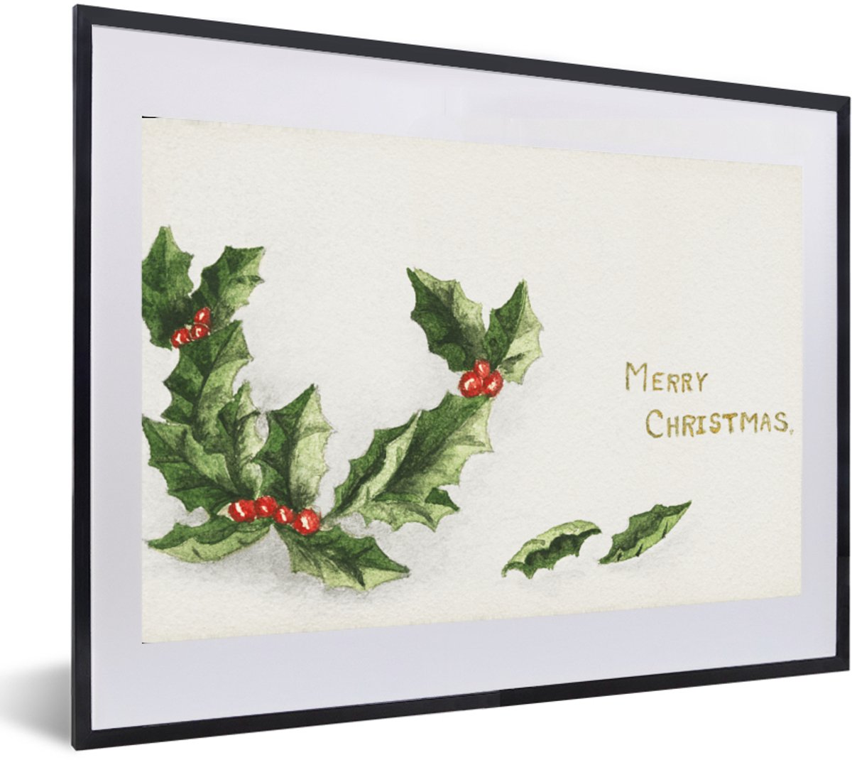 Fotolijst incl. Poster - Kerst - Hulst - Kerstversiering - 60x40 cm - Posterlijst - Kerstmis Decoratie - Kerstversiering - Kerstdecoratie Woonkamer - Kerstversiering - Kerstdecoratie voor binnen - Kerstmis