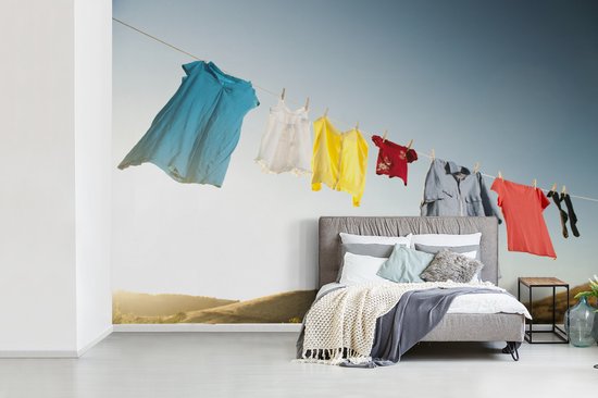 Papier peint Papier peint photo en vinyle - Vêtements femme sur corde à linge largeur 390 cm x hauteur 260 cm - Tirage photo sur papier peint (disponible en 7 tailles)