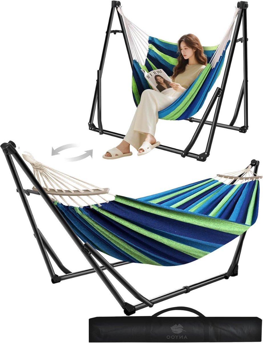 Hangmat en Hangstoel - Schommelstoel Frame - Ontspannen Buiten - Verstelbare 2-in-1 Standaard - 180 x 130 x 2.51 cm