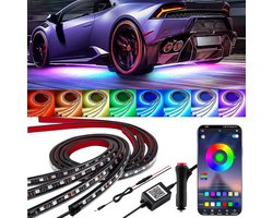 Auto Underglow LED Verlichting 12V, RGB Chassisverlichting met App en Muzieksynchronisatie, 4-delige Set met 252 LED's, 16 Miljoen Kleuren, Waterbestendige Auto Sfeerverlichting voor Auto, SUV en Truck