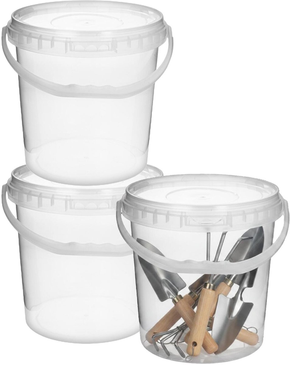CM Opslag emmer/box met deksel en handvat - 3x - transparant - 10 liter - voedsel - dierenvoer - korrels - lege containers - wecken