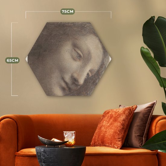 Hexagon wanddecoratie - Kunststof Wanddecoratie - Hexagon Schilderij - The Head of the Virgin - Leonardo da Vinci - 75x65 cm