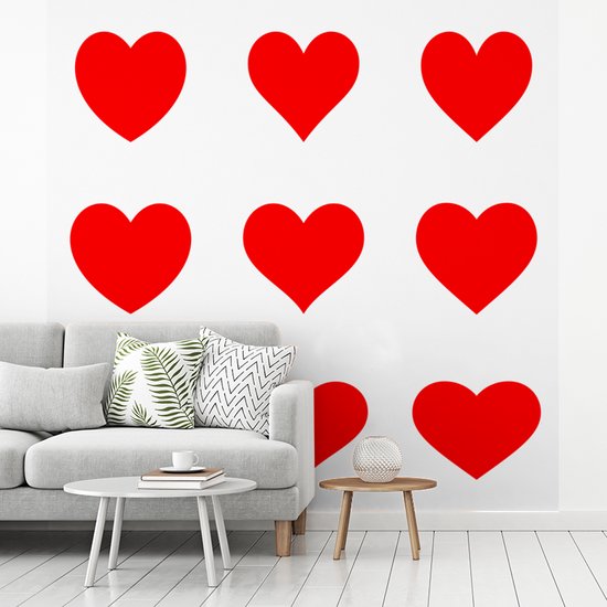 Papier peint photo peint vinyle - Une illustration avec neuf coeurs rouges largeur 260 cm x hauteur 260 cm - Tirage photo sur papier peint (disponible en 7 tailles)