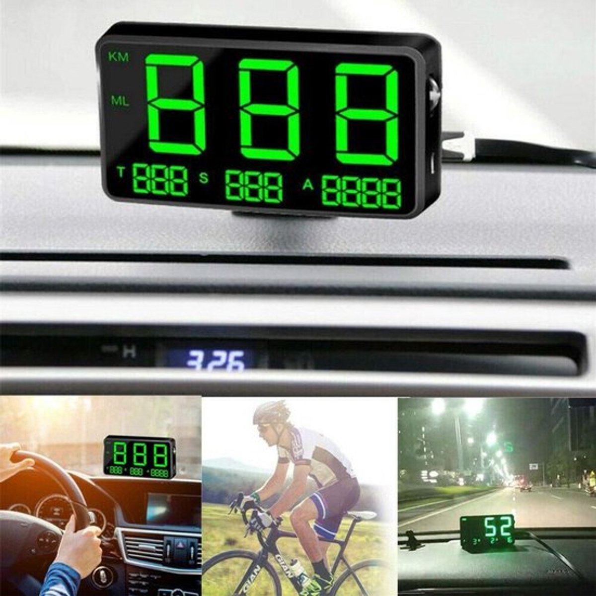 Aladdien - Digitale GPS Snelheidsmeter - Head Up Display - Overspeed
