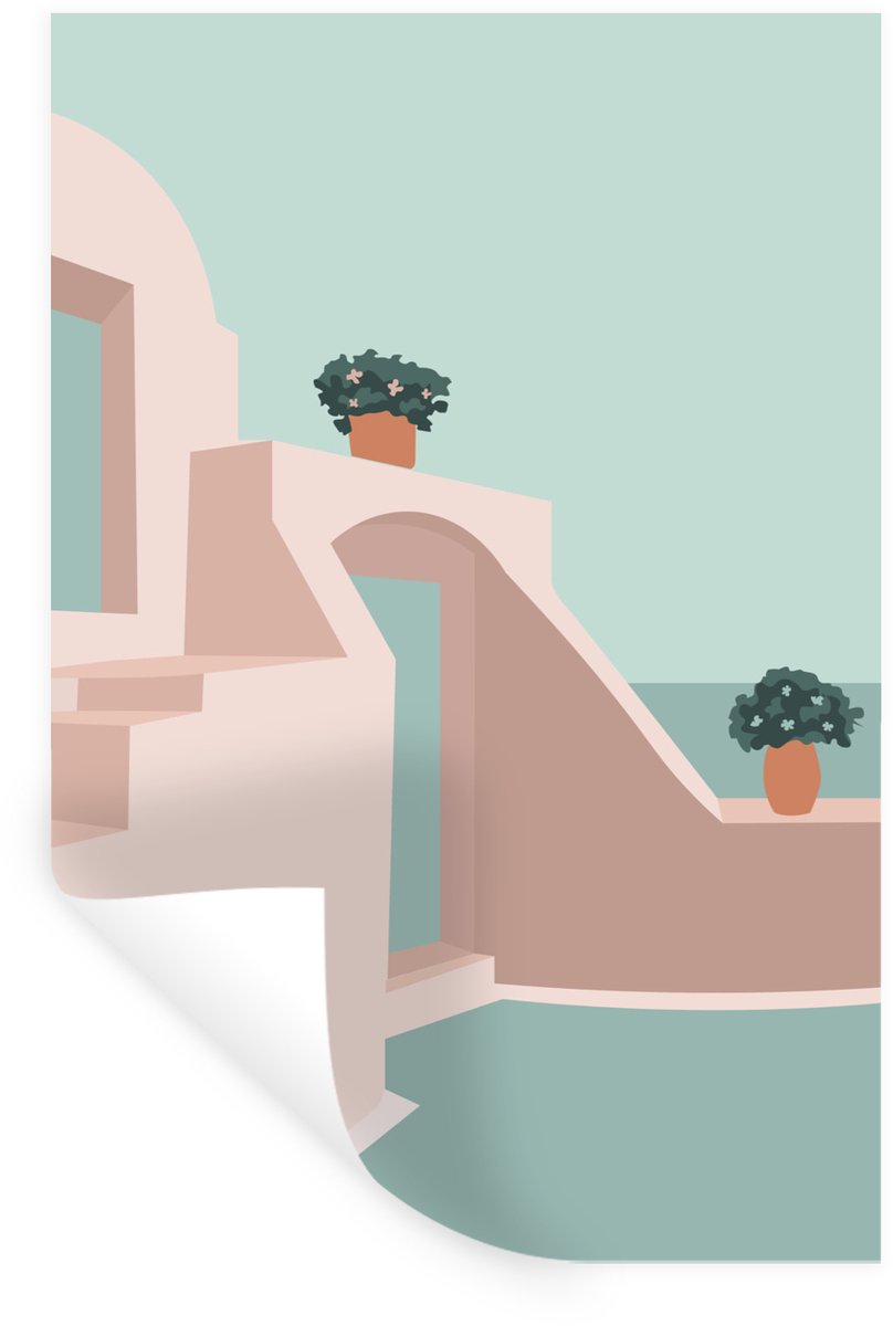 Muurstickers - Sticker Folie - Huis - Zomer - Pastel - 20x30 cm - Plakfolie - Muurstickers