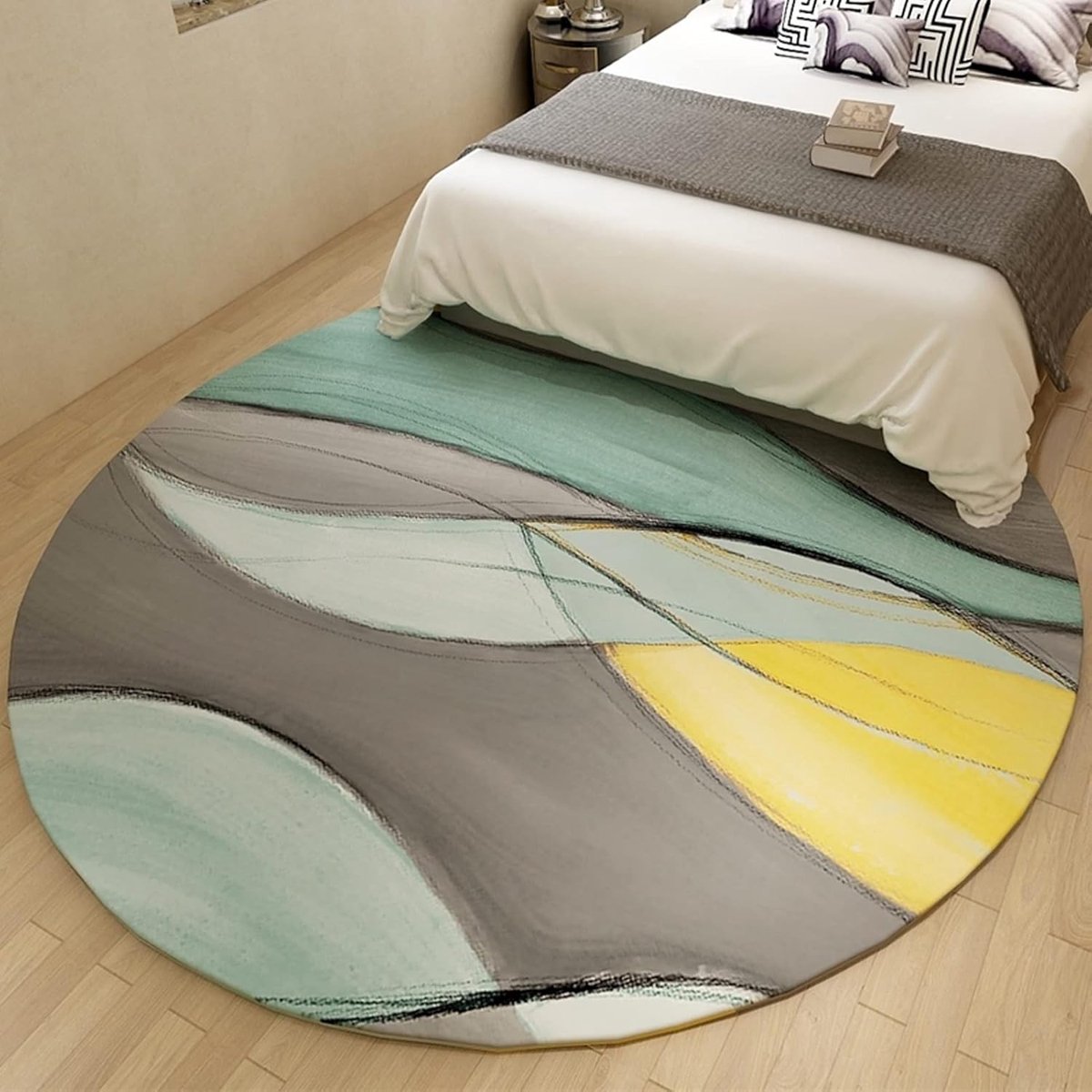 Rond tapijt, eigentijds wonen Eetkamer Geometrisch vloerkleed 100 cm 120 cm 140 cm 160 cm 180 cm 200 cm 240 cm 260 cm 300 cm Grote matten - Blauw Goud Grijs/Diameter 120 cm/3,9 Ft wisdom
