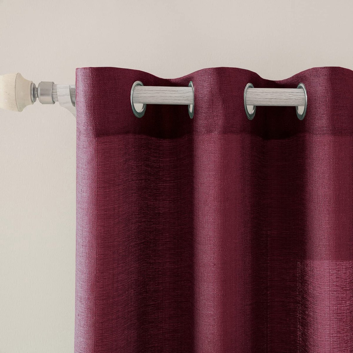 Set van 2 voile-gordijnen, met inslagringen, transparant, onregelmatige textuur, gordijn met ogen, luchtig, lichtdoorlatend, decoratief gordijn voor de slaapkamer, wijnrood, 215 x 140 cm (H x