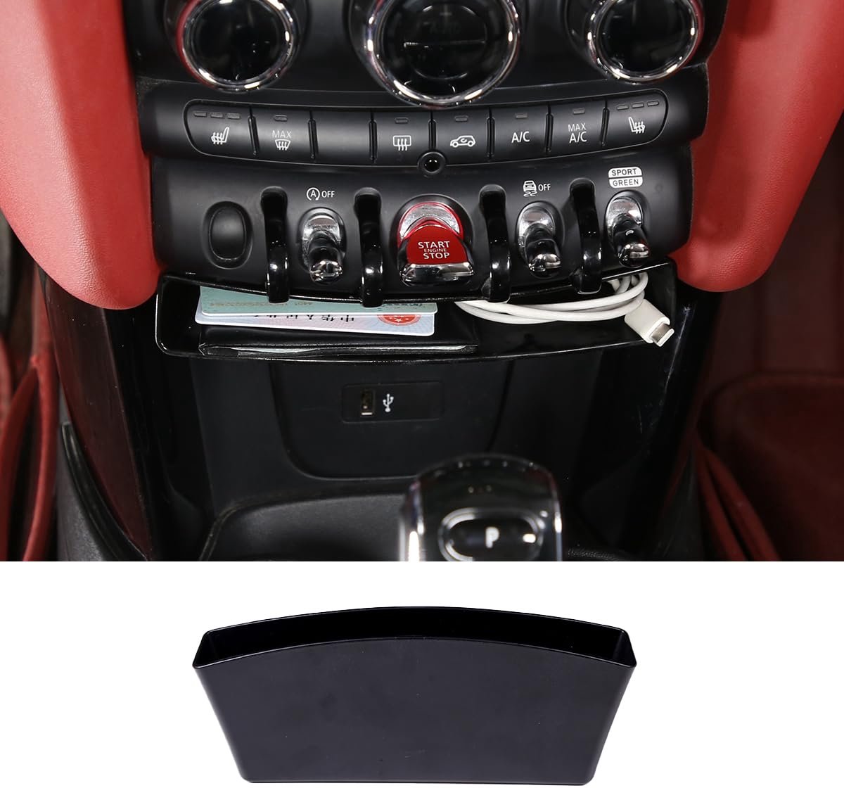 Opbergdoos compatibel met MINI Cooper Cooper S JCW F55 F56 F57 2014-2022 centrale opslag onderste opbergdoos accessoires (zwart)