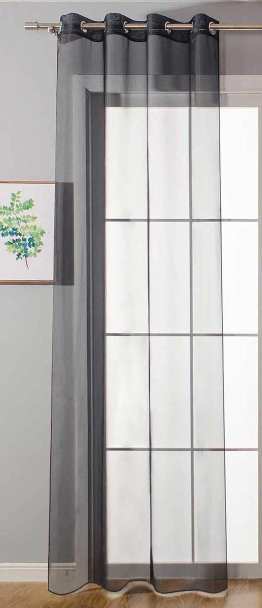 Gordijn transparant »Uni« gordijn H x B 145 x 140 cm zwart Stores gordijn oogjes loodbandsluiting woonkamer, 20332-cn
