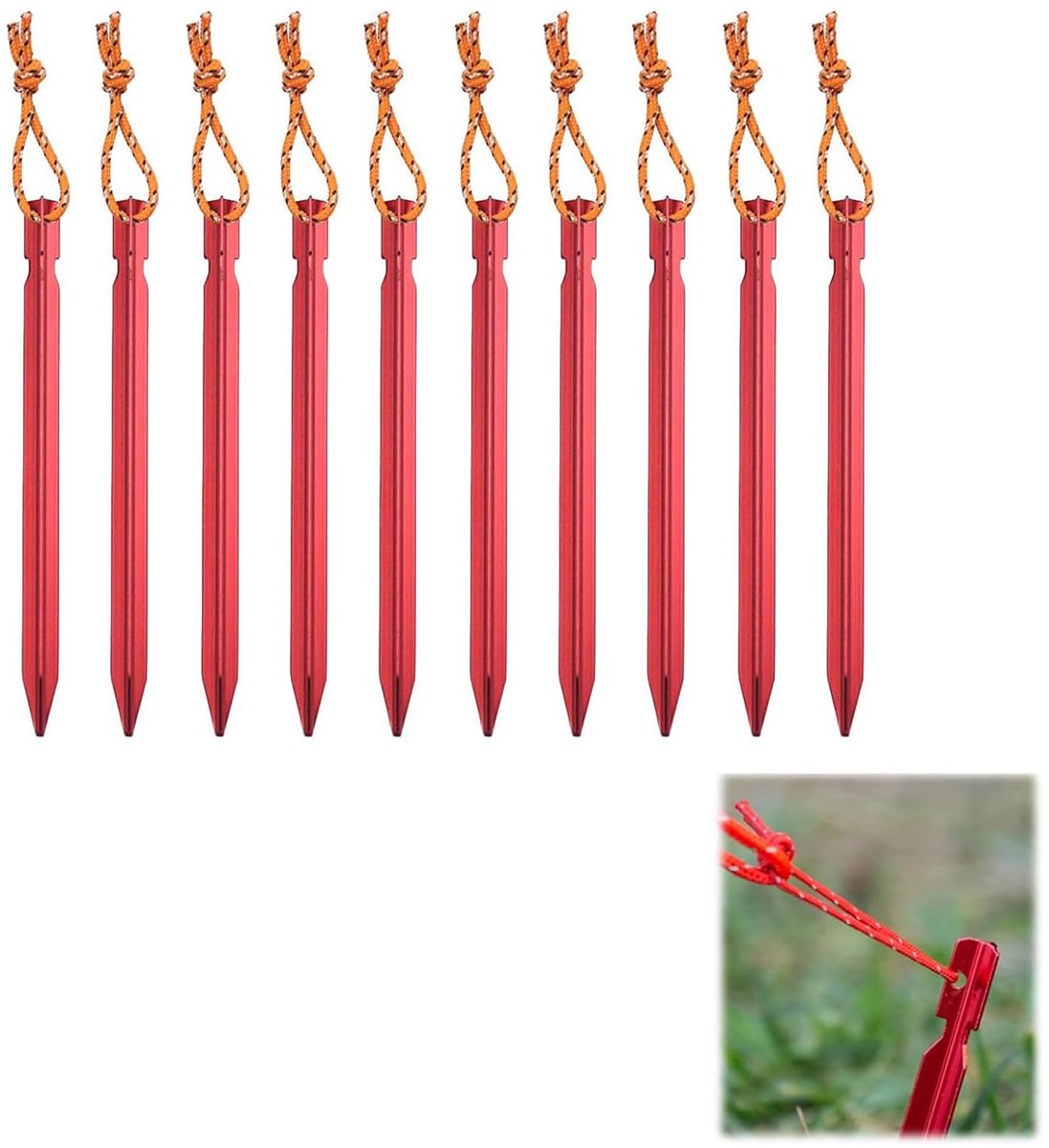 Tentharingen, Aluminiumlegering Tent Stakes Pegs Nagels Met Trekkoord Tas, 18 CM Tentharingen, Voor Outdoor Camping Trip Wandelen Strand Heavy Duty (Rood)