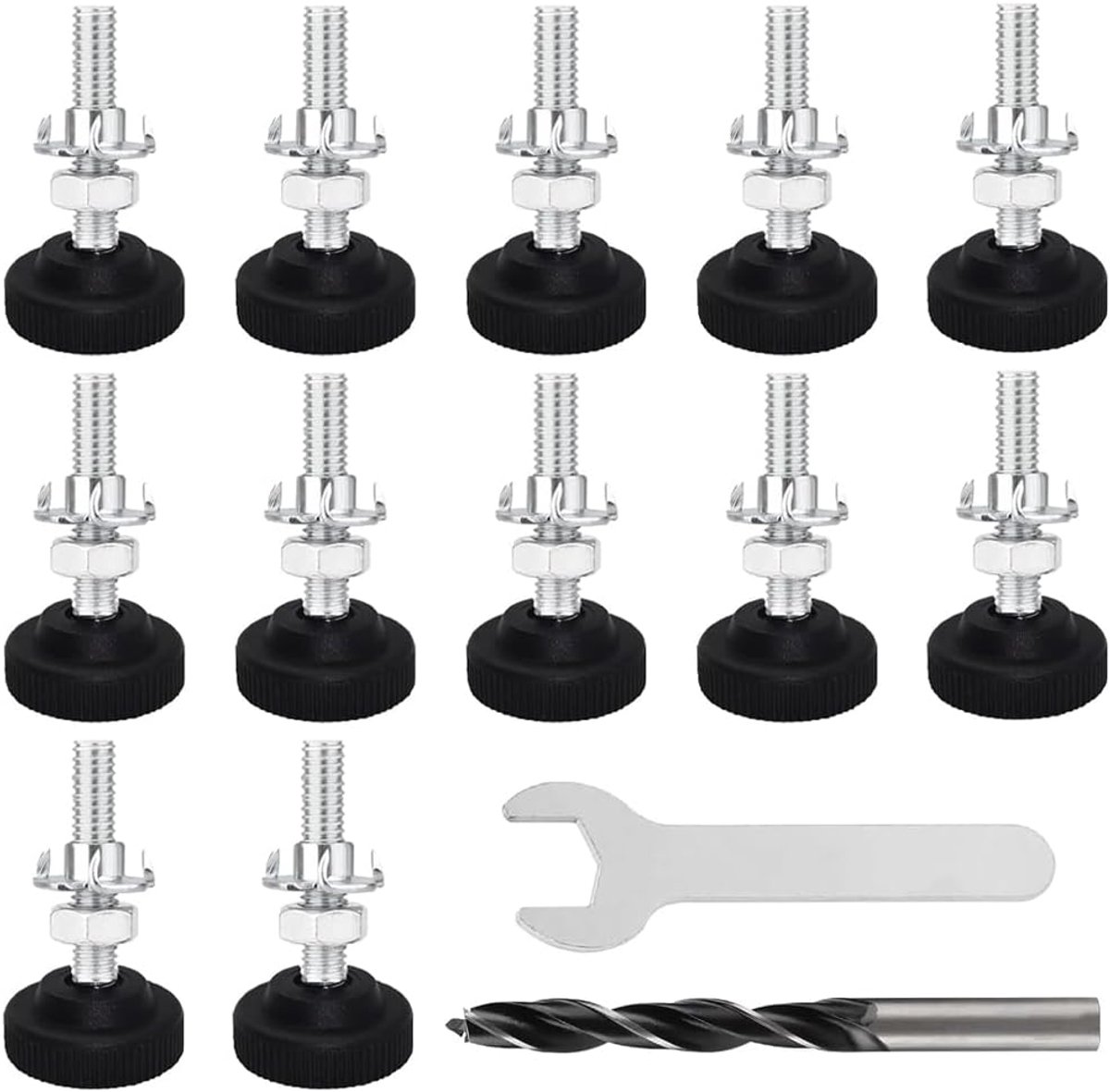 Poten M8 x 50 mm, 12 stuks stelpoten, machinepoten, verstelbare poten, regelschroeven, nivelleringspoten voor tafelpoten, stoelpoten, meubelpoten