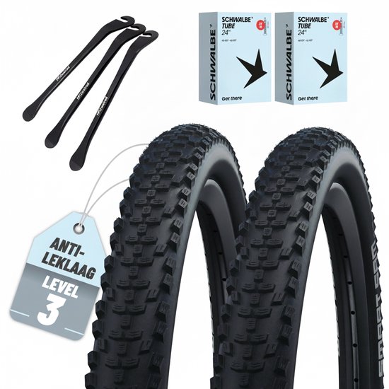 2x Schwalbe Smart Sam Fietsbuitenband 24x2,10 (54-507) MTB-Allrounder met ADDIX Compound, E-Bike Ready tot 25 km/h + SV Frans-ventiel binnenbanden + 3 MSZweirad bandenlichters