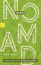 Boekomslag met 'NOMAD' in grote letters op een groene achtergrond met zwarte hoogtelijnen en titelgegevens.