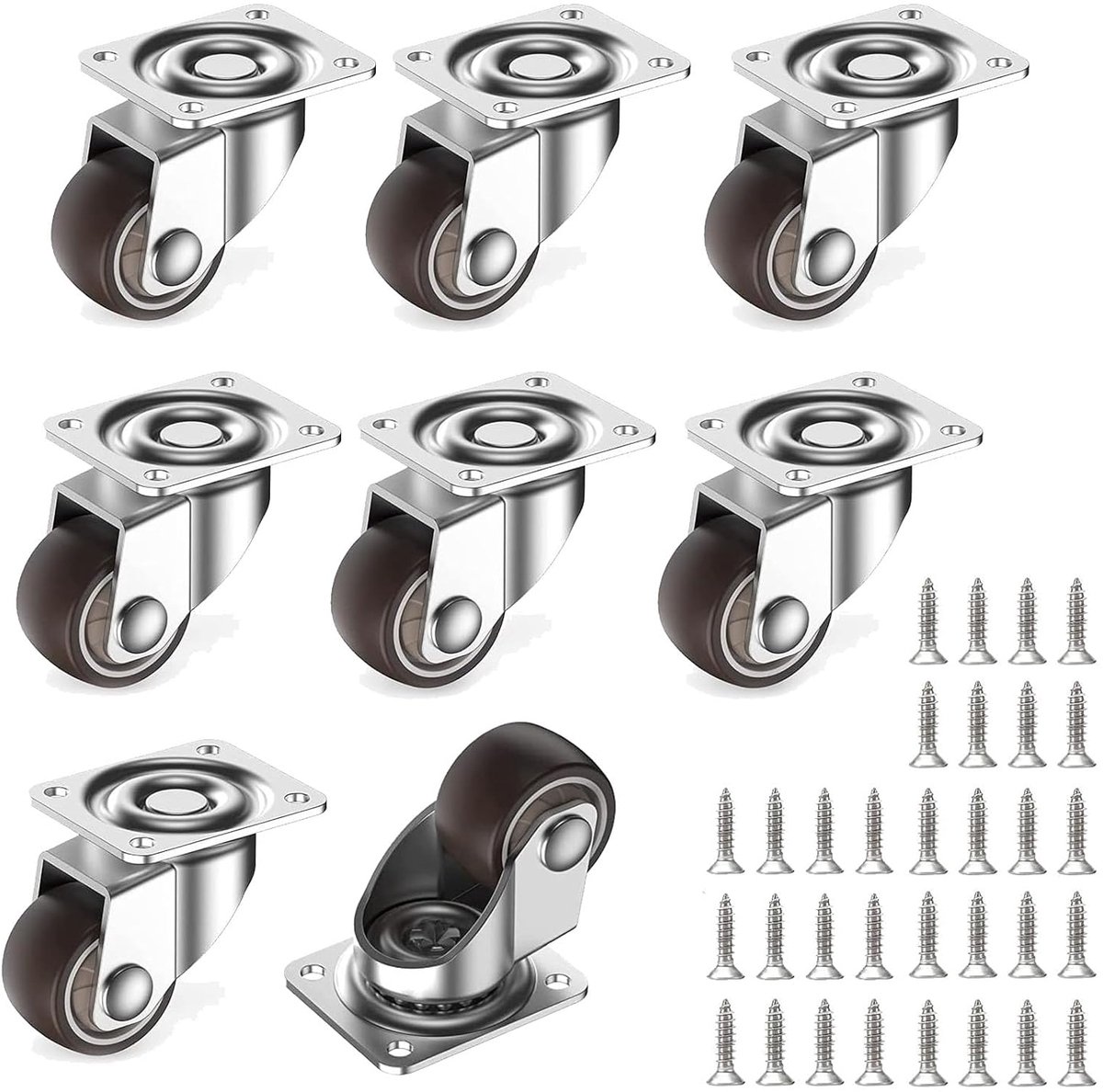 8 stuks meubelwielen, klein, 360 graden antislip transportwielen, mini-wielen, stille zwenkwielen, 25 mm zware wielen met rem, stille zwenkwielen voor meubels, boxen, kasten en wagens