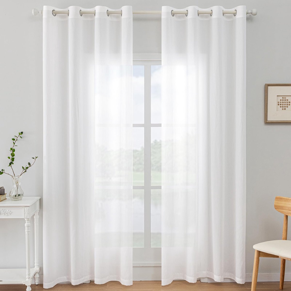 Gordijn Set van 2, 140x175cm, Binnengordijnen Moderne Woonkamer Gordijnen, Transparant Eyelet Gordijn, Keuken Balkon Raamgordijnen, Wit