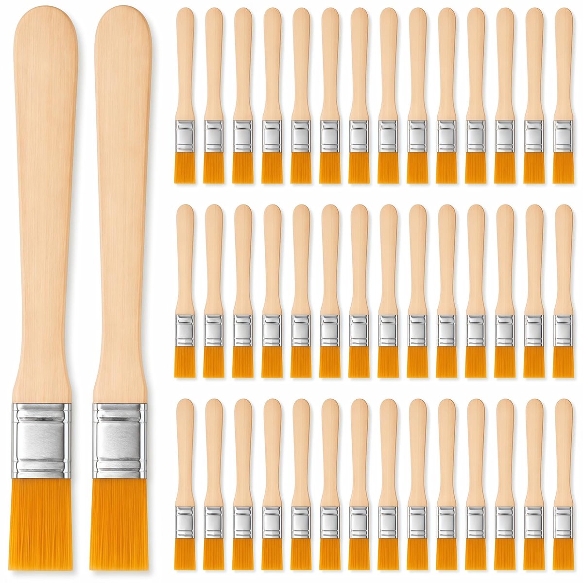 Kwastenset, 50 stuks, lazuurkwast, schilderkwast, platte borstelset, lakkwast voor lakken, kleine kwastenset, lak, raamborstel met houten handvat, houtbeits
