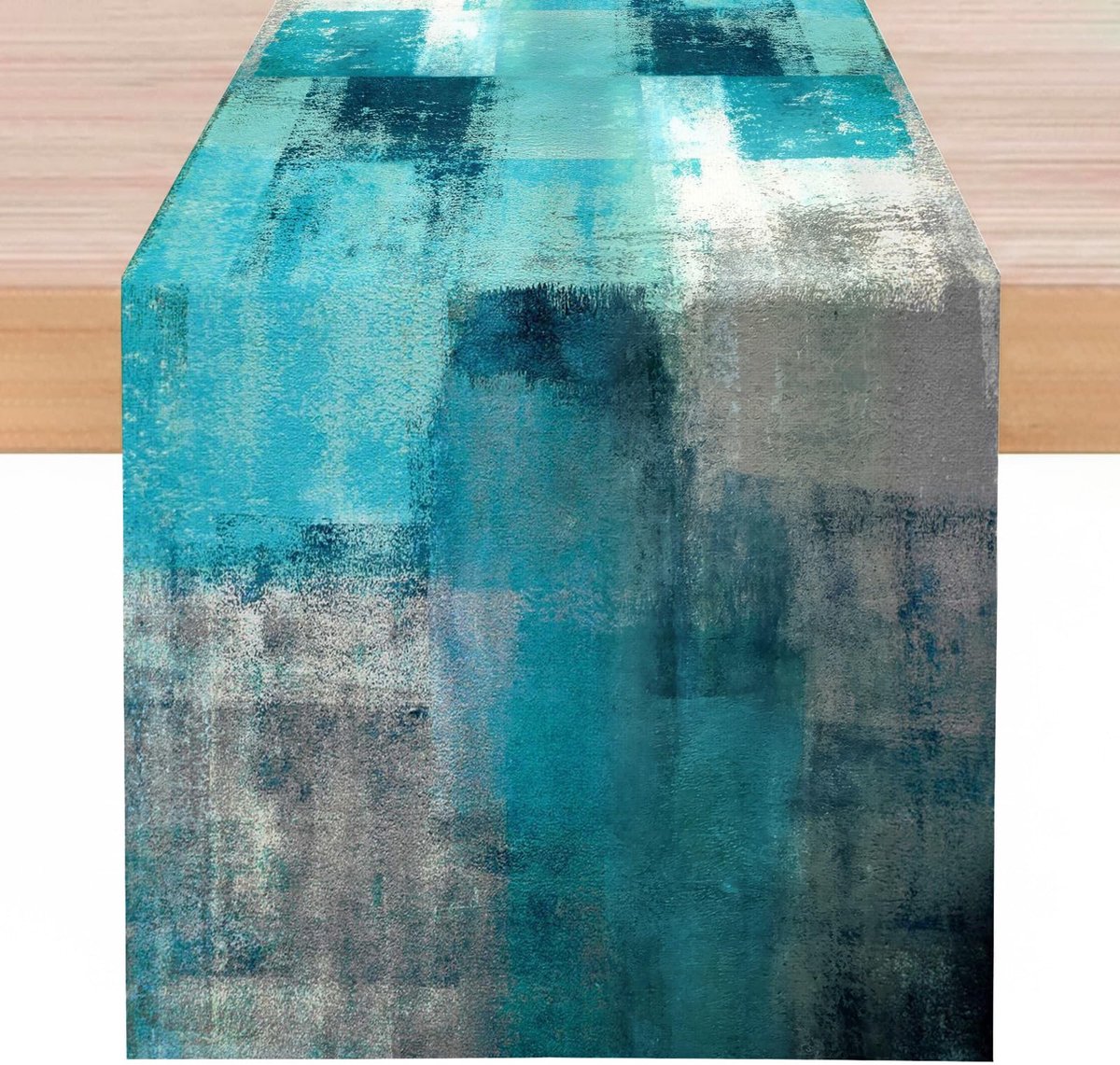 Tafelloper, blauw, turquoise, grijs, modern, 40 x 140 cm, olieverf, tafelloper, lente, zomer, herfst, winter, voor eetkamer, verjaardag, bruiloft, vakantie, salontafel, restaurant, decoratie