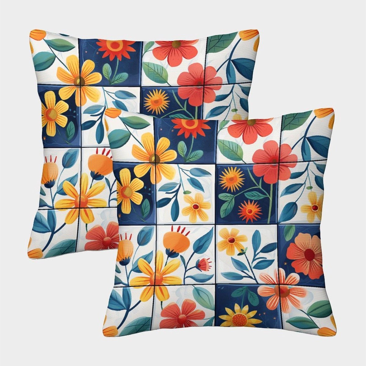 3D-bedrukte kussenslopen, mooie bloemen, set van 2, vierkant, decoratief, sierkussensloop, kussen, bloem, illustratie voor bank, tuin, woonkamer, kussens, 50 x 50 cm