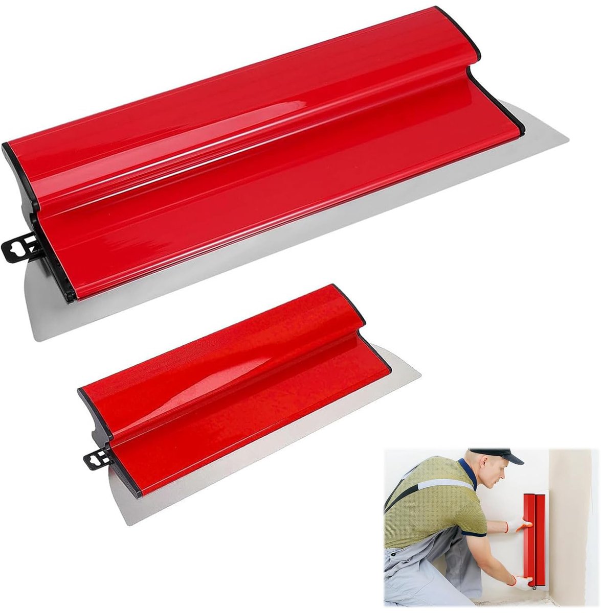 Spatelset, roestvrijstalen messen van 25 cm + 40 cm + 1 paar handschoenen, spatel set met ergonomische Z-greep voor wandbewerking en bouw, robuust