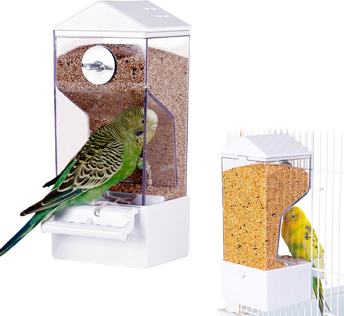 voederdispenser voor vogels, papegaaien, vogelhuisjes, transparant vogelvoederhuis, parkieten, kooi, voederautomaat, vogelvoederdispenser, kooi-accessoires voor parkieten, valkparkieten, vinken