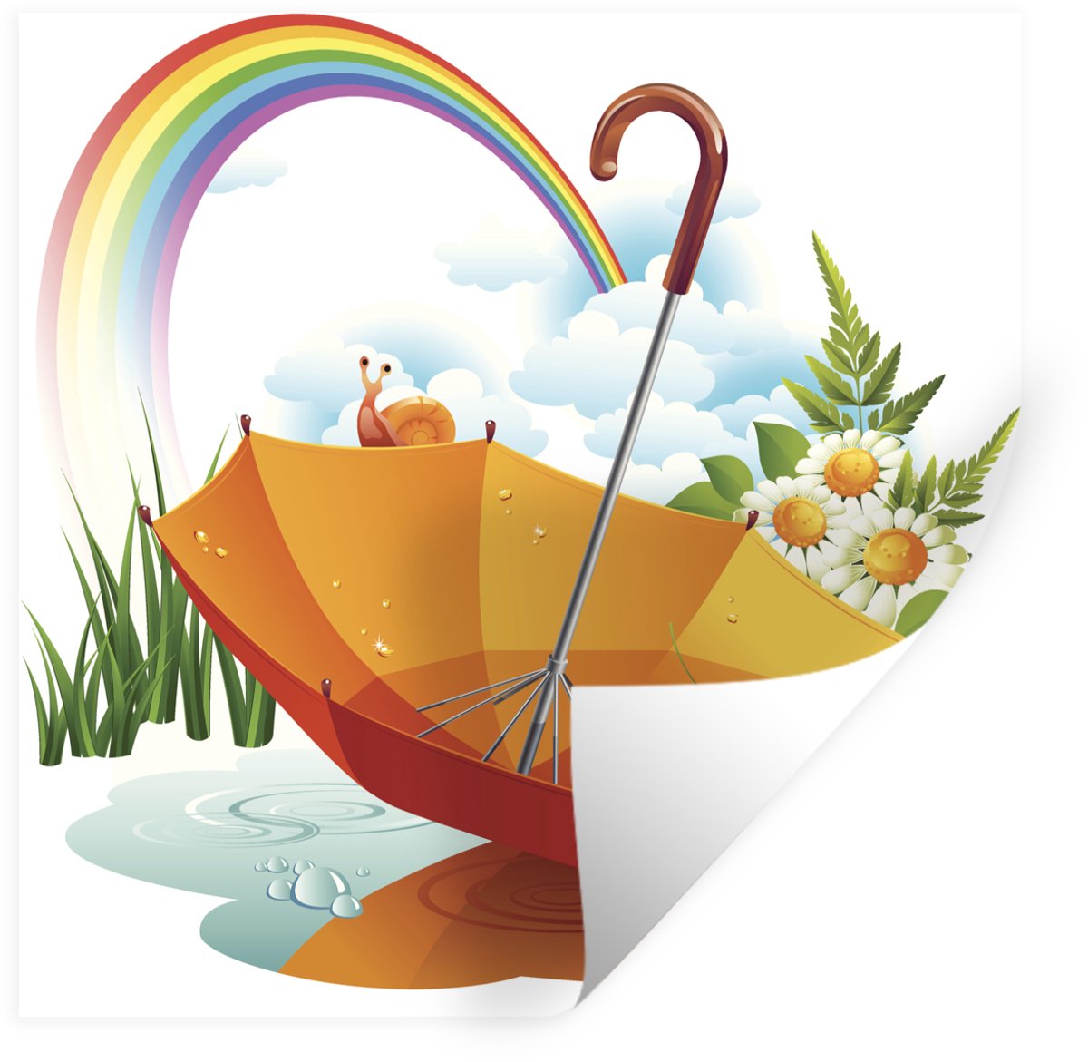 Muurstickers - Sticker Folie - Een illustratie van een oranje paraplu onder een regenboog