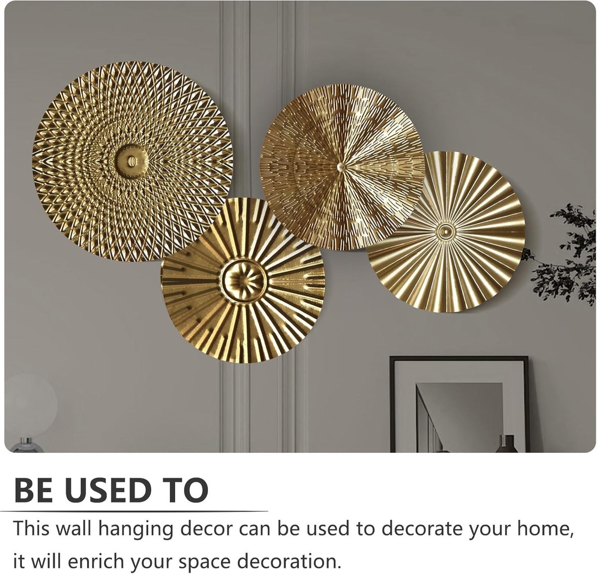 wanddecoratie van metaal, minimalistische metalen hangdecoratie, gouden ronde decoratieve plaat, minimalistische wanddecoratie, kunst, wanddecoratie met één lijn (A)