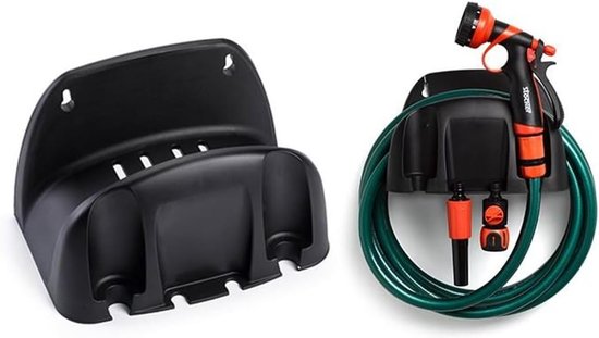 meberg PF1214302 wandslanghouder zwart kunststof moderne compacte slanghouder tuinslang tuinslanghouder incl. houder voor accessoires — afbeelding 3