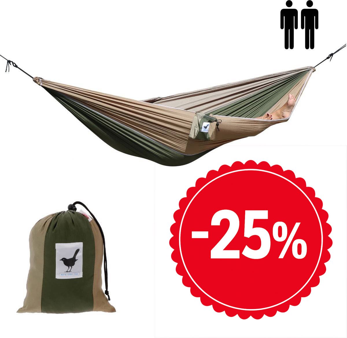Bol.com MoreThanHip - XXL 2 persoons (reis)hangmat Camouflage - 290 x 210 cm aanbieding