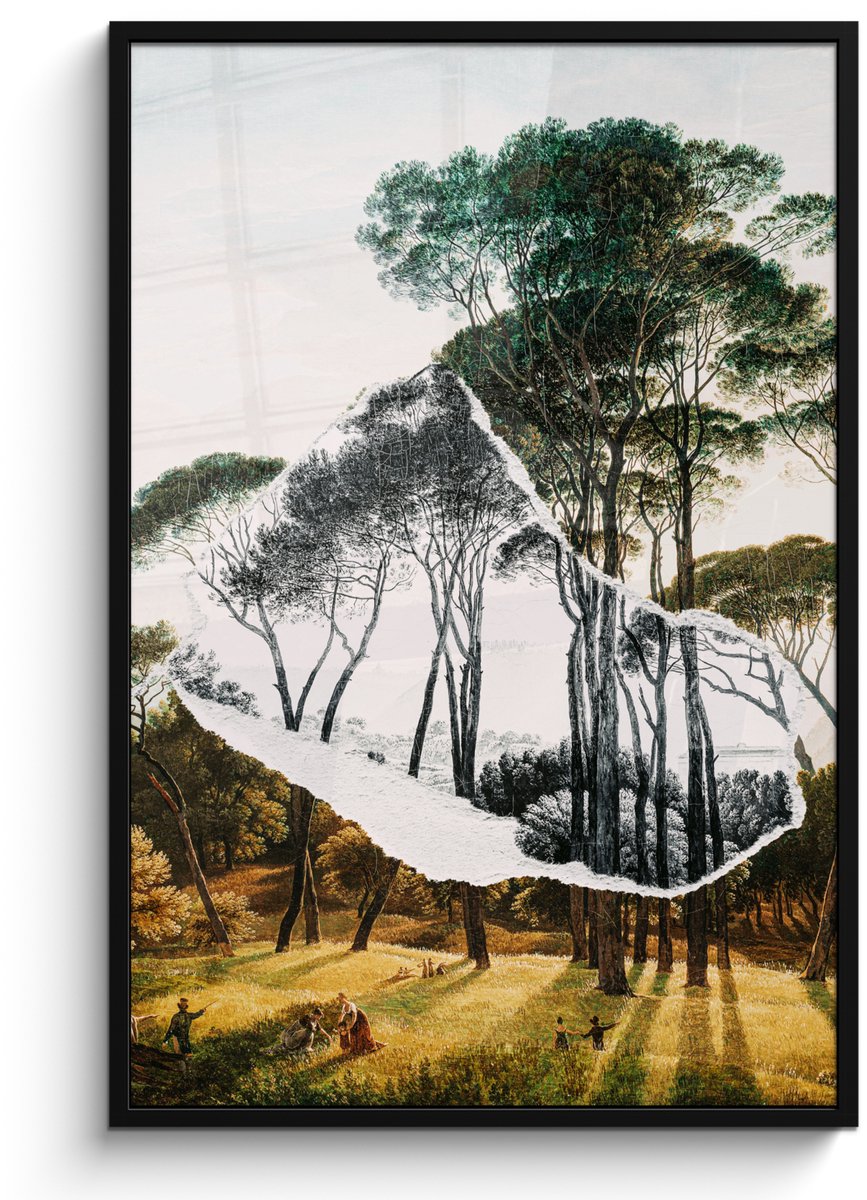 Fotolijst incl. Poster Zwart Wit- Italiaans landschap parasoldennen - Kunst - Hendrik Voog