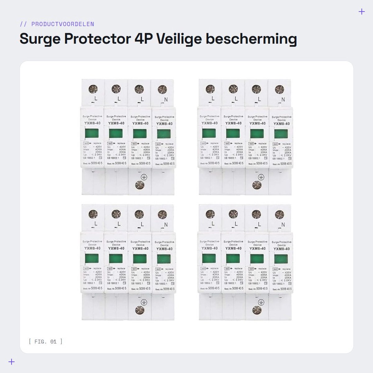 Dailygoods - Surge Protector - 4P - Veilige bescherming - Wit - 40KA - Voor elektrische installaties - Voor binnengebruik