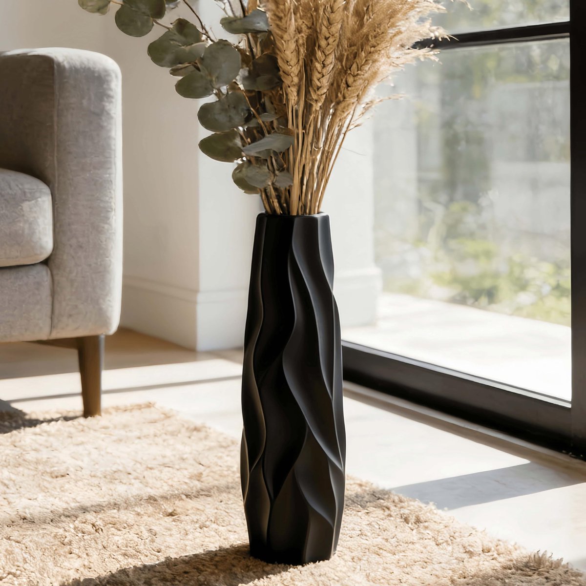 Vaas, 40 cm hoog, decoratieve vaas voor pampasgras, bloemen en gedroogde bloemen, ideaal voor woonkamer en kantoor