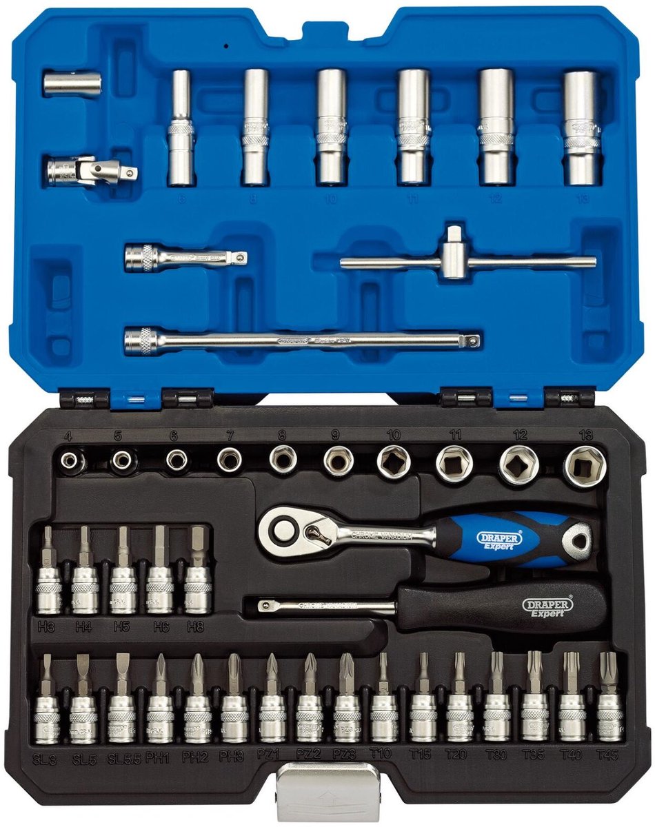 Draper Expert 1/4" Doppen- & bitset in koffer, 44-delig