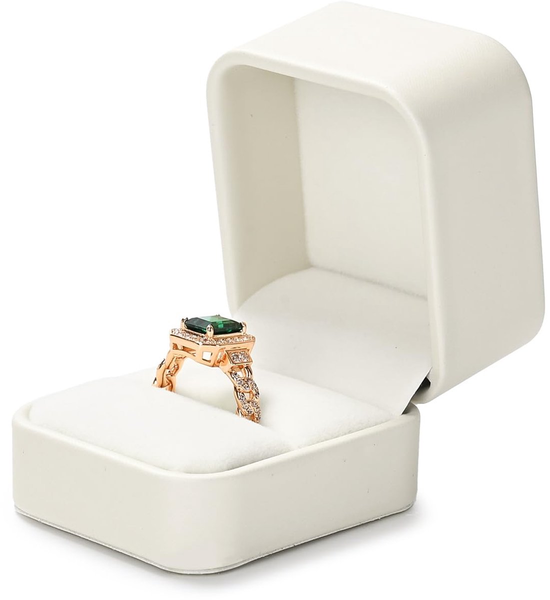 PU-leer Beige Klassieke Ringbox Verlovingsring Box, Ringendoos voor Bruiloft, Voorstel