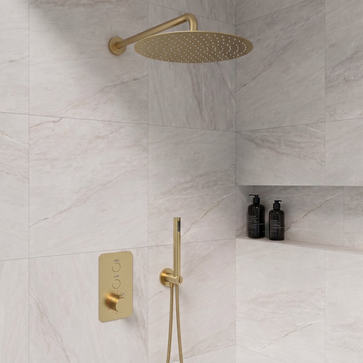 Complete inbouwdouche Sanitado Fancy Click met 30cm stortdouche en handdouche in mat goud