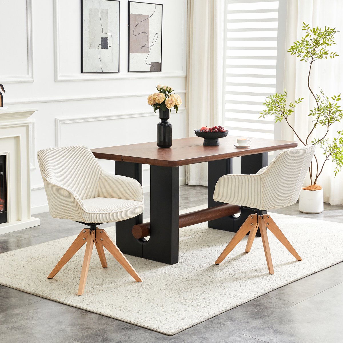 HAUSS SPOLE Eetkamerstoel - Draaistoel Met Armleuningen - Set Van 2 - 360 Graden Draaibaar Voor Eetkamer, Woonkamer En Kantoor - Velvet Crèmewit Off White
