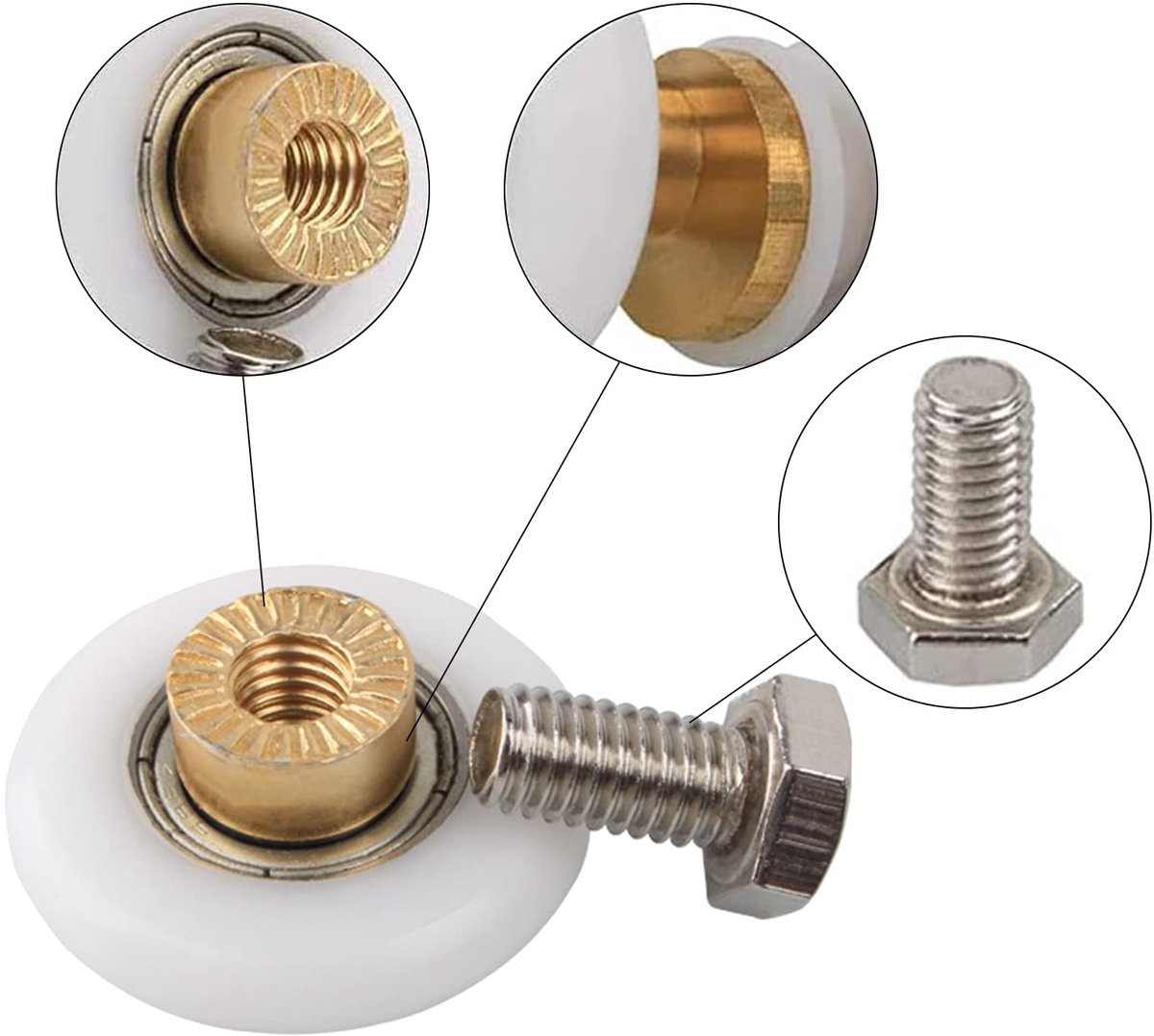 Douchedeurrol, 4 sets douchedeurrollen lopers 20 mm diameter badkamer dubbele wielen katrollen boven- en onderkant vervangingsonderdelen (20 mm)