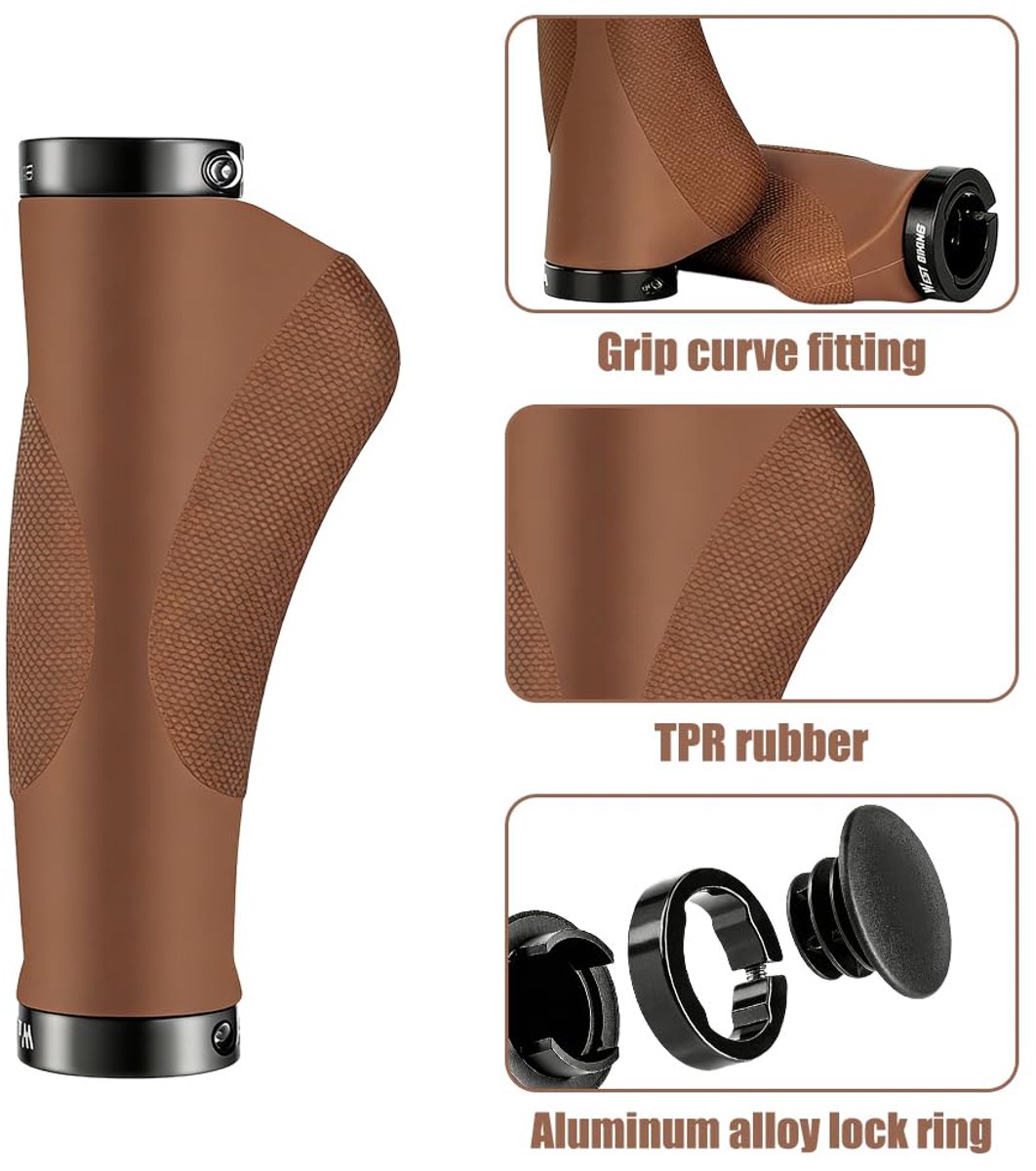 Fietsgrepen, ergonomisch, stuurgrepen, fietsgrepen, schokabsorberend en antislip, aluminium, dubbele sluiting voor 22 mm MTB-mountainbike, elektrische fiets, BMX, vouwfiets enz. (grijs B)