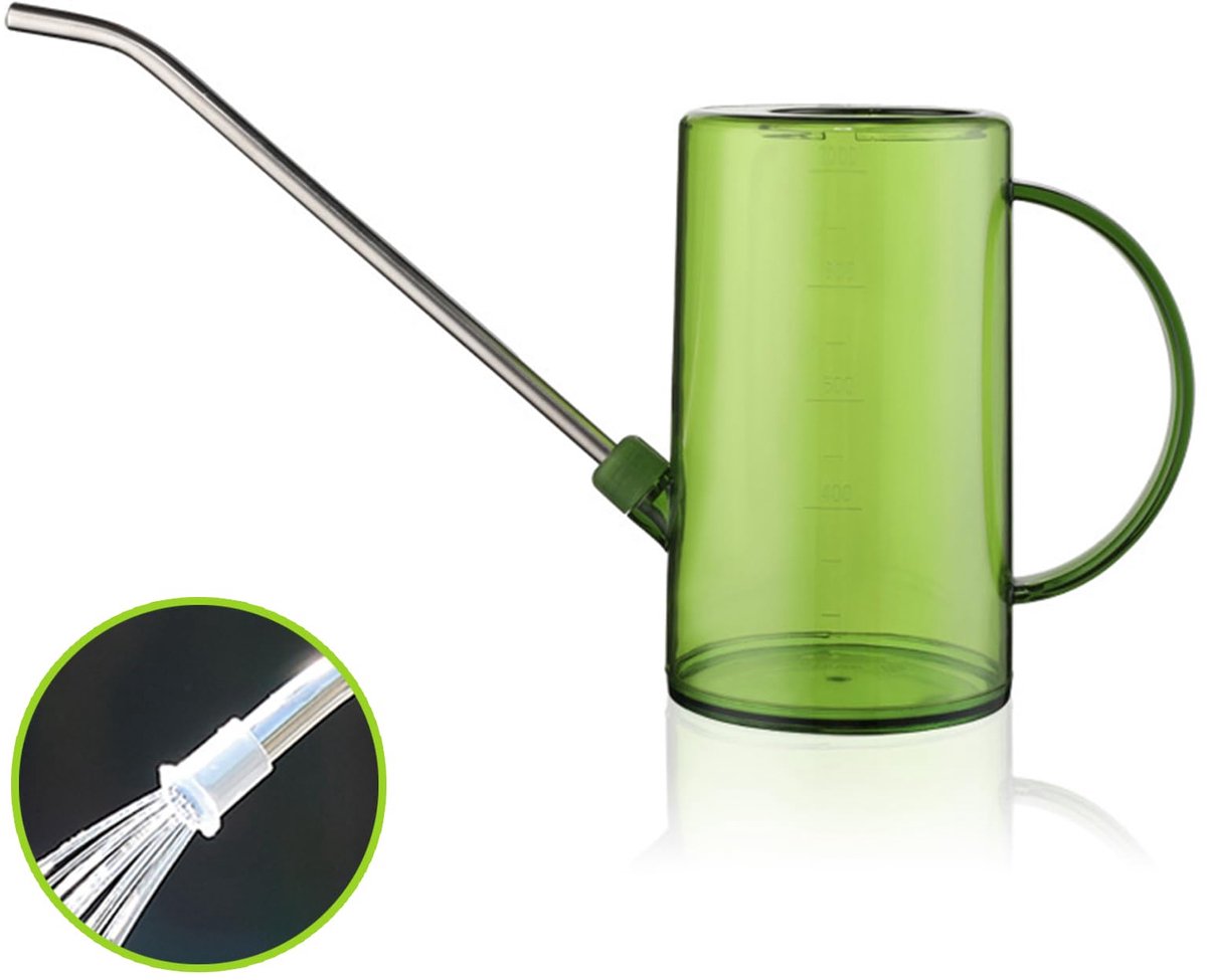 Gieter voor kamerplanten, vetplanten, bloemen, lange snavel, 1 liter kleine gieter voor tuinieren en schoonmaken