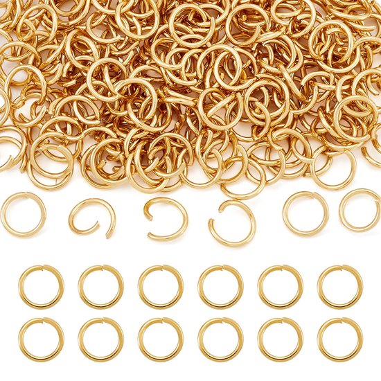 200 stuks gouden roestvrijstalen open springringen 8mm rond 1mm dik ronde ongesoldeerde ringconnectoren voor kettingmaliën sieraden maken — afbeelding 4