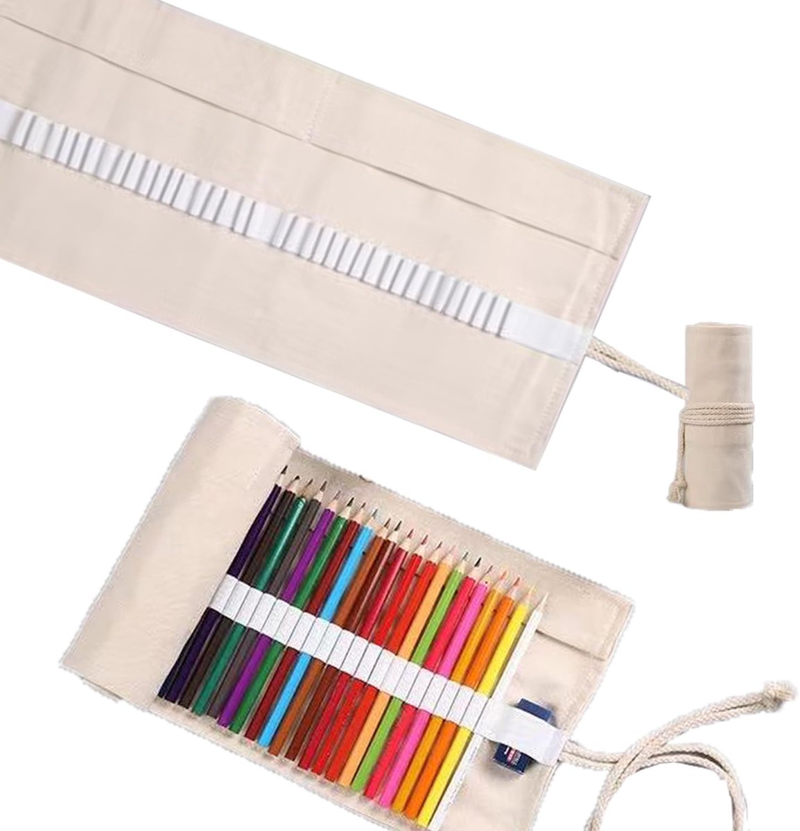 Etui pennen kaki canvas rol etui groot oprolbare etui pennenrol pennen leeg roletui penseeltas tekenaccessoires etui school