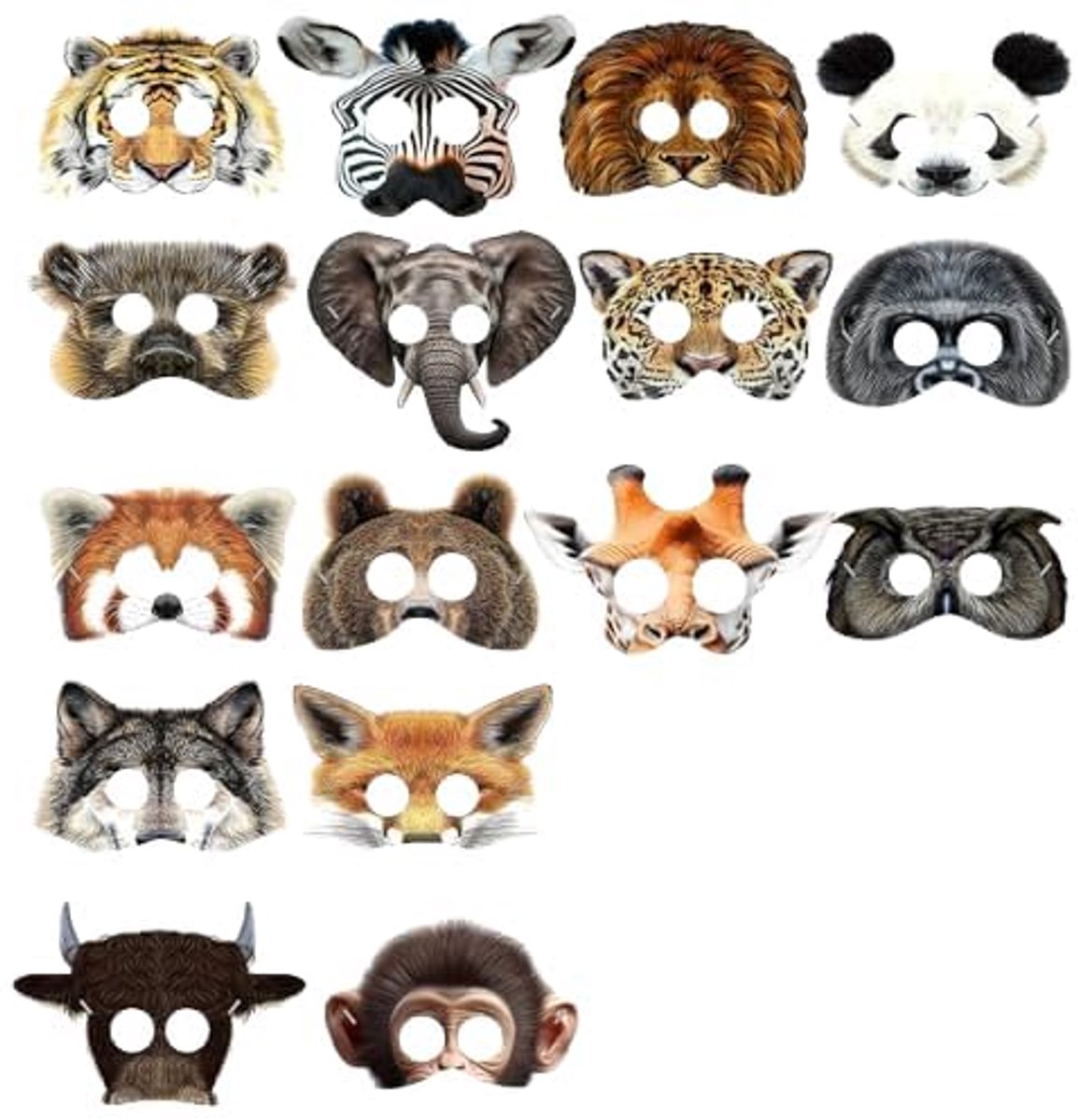 Dierenmaskers kinderkostuum set - Papier dierenmaskers - 16 stuks - Jungle thema - Feestaccessoires - SnelShoppen